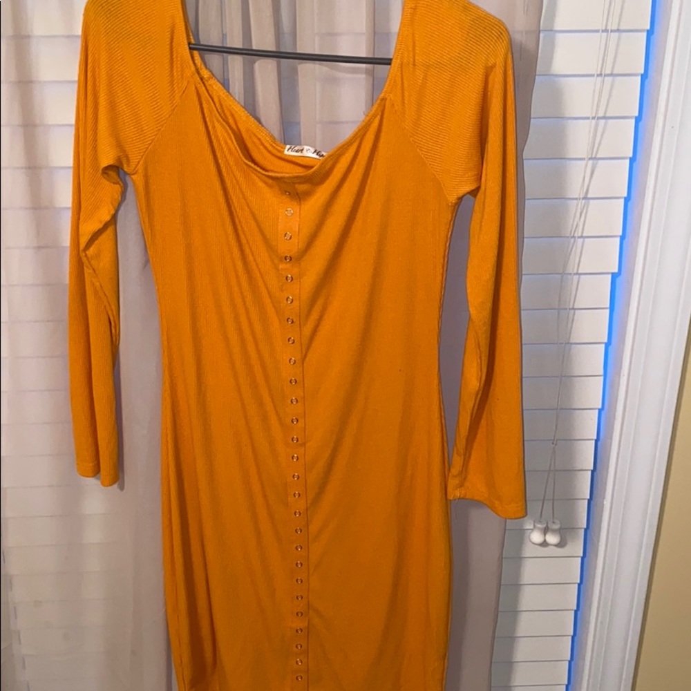 Yellow off the shoulder bodycon dress